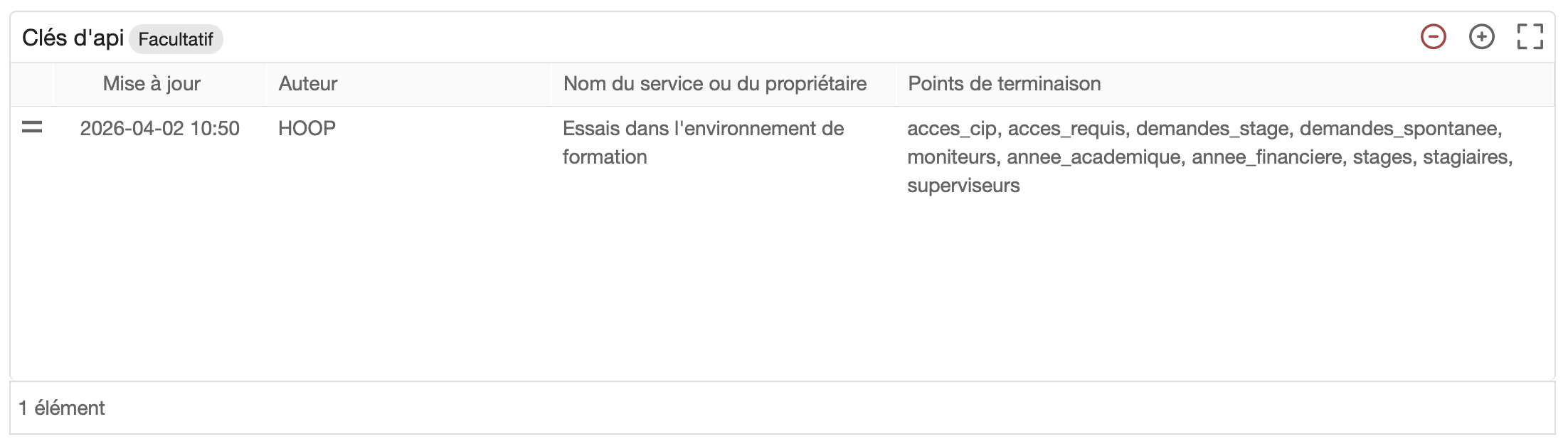 Ajouter une clé d'api